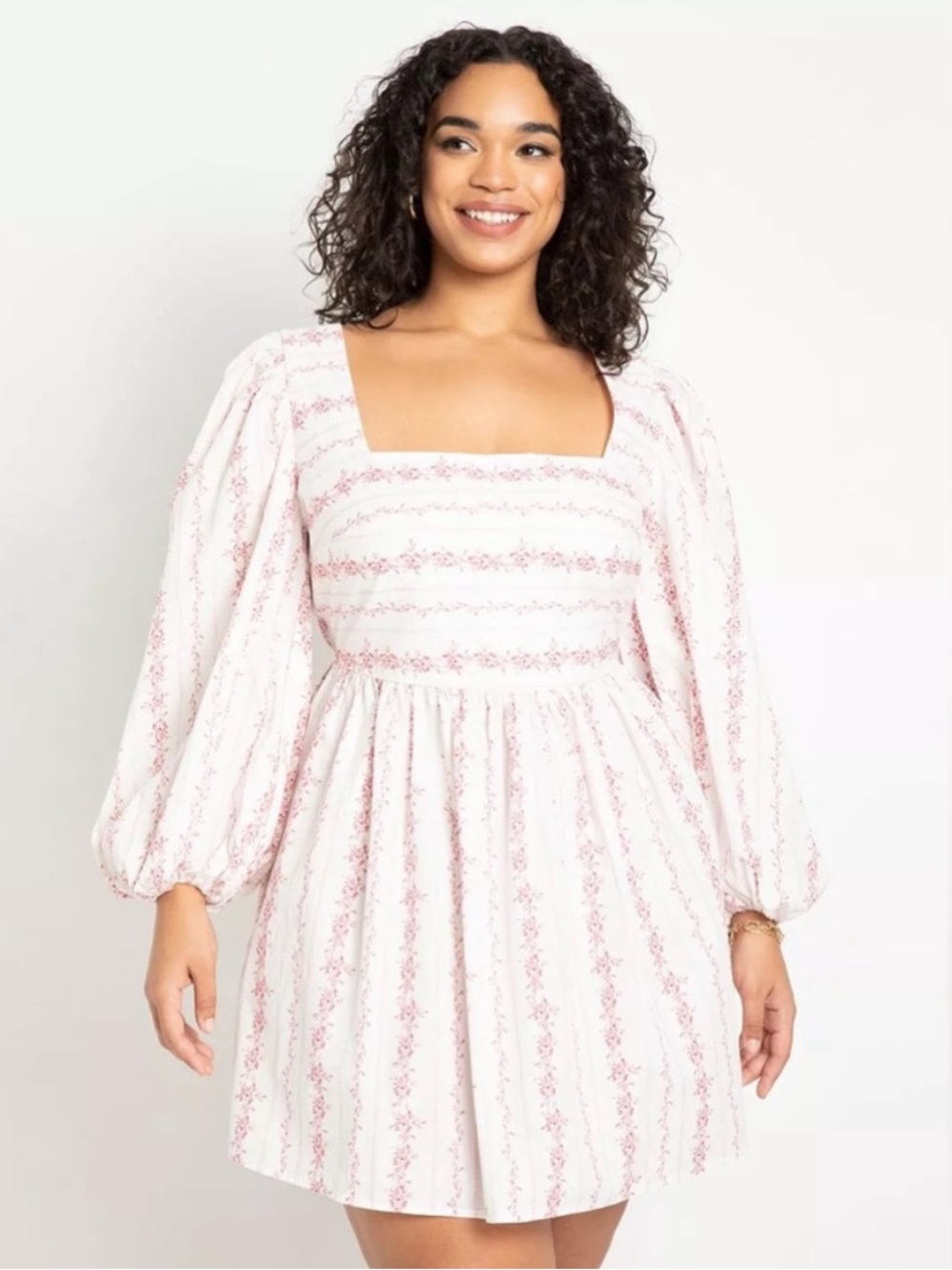 ELOQUII Tie Back Floral Mini Dress white pink girly feminine floral print 22 - Picture 2 of 15